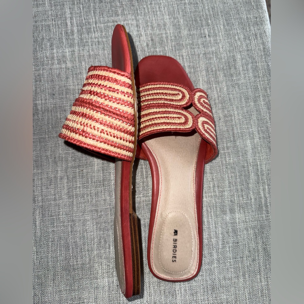 Birdies Red and Cream Woven Slide Sandals - Picture 3 of 5